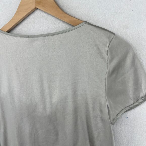 CHAIKEN PROFILE Top 0 XS Stretch Silk Satin Pleated Cap Sleeve Gray Silver USA - Picture 6 of 14